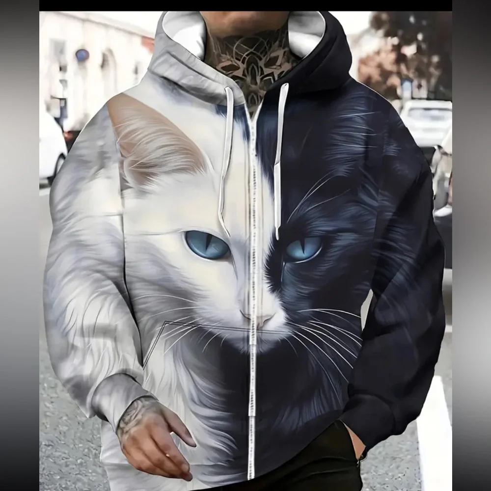 Black and White Cat Hoodie. UNISEX